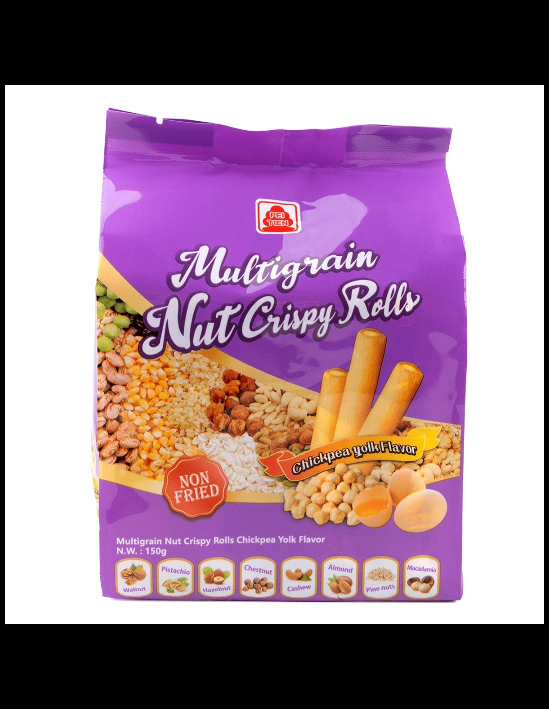 Pei Tien Multigrains Nut Crispy Roll Chickpea Yolk 150g/北田 - 綜合穀物堅果香脆捲 鷹嘴豆蛋⿈口味 150g