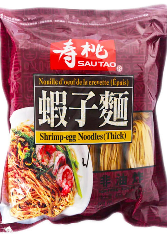 Sau Tao Shrimp Egg Noodles (Thick) 454g/壽桃蝦子麵 (粗麵) 454g