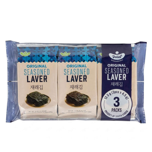 DELIEF Seasoned Laver – Original [HALAL] 4.5g (3 Packs)/慶南堂 韓國即食紫菜 原味 4.5g (3包裝)
