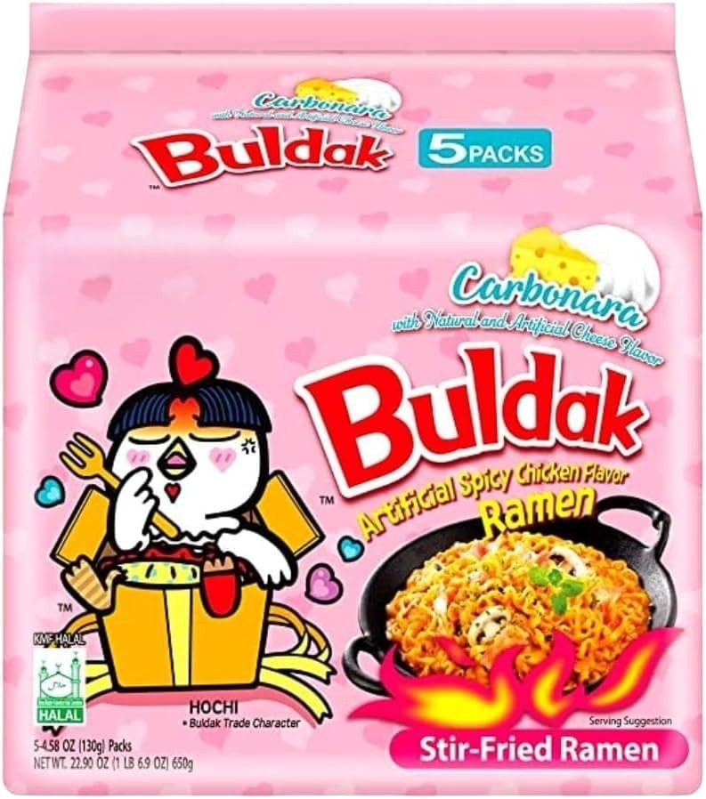 Hot Chicken Carbo Flavour Buldak Ramen Noodles Carbonara 130g Pack of 5 三養 辣雞麵卡邦尼