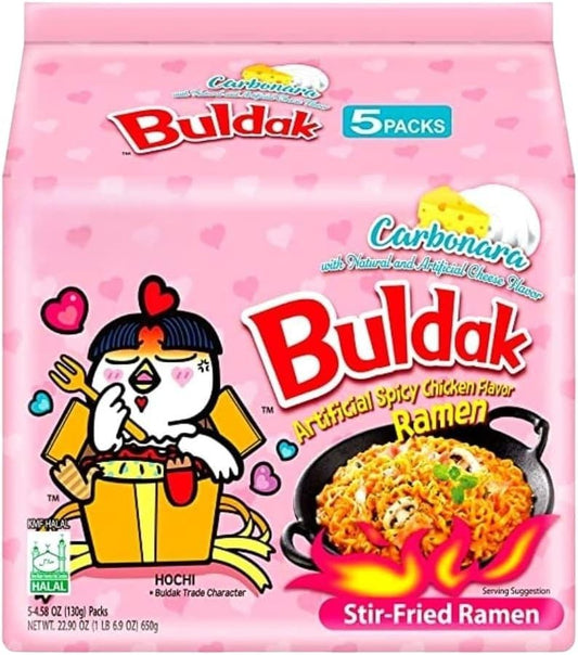 Hot Chicken Carbo Flavour Buldak Ramen Noodles Carbonara 130g Pack of 5 三養 辣雞麵卡邦尼