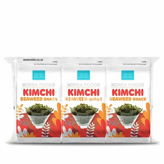 Blue Ville Seaweed Snack – Kimchi Flavour (3 Packs) 12G/新南村 韓國紫菜零食 泡菜味 (3包裝) 12g